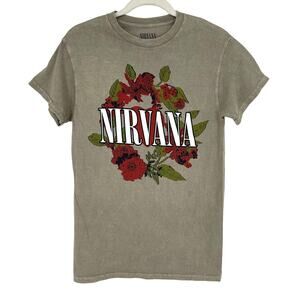 Officially Licensed Nirvana In Bloom Floral Heart T-Shirt Beige Small NWOT